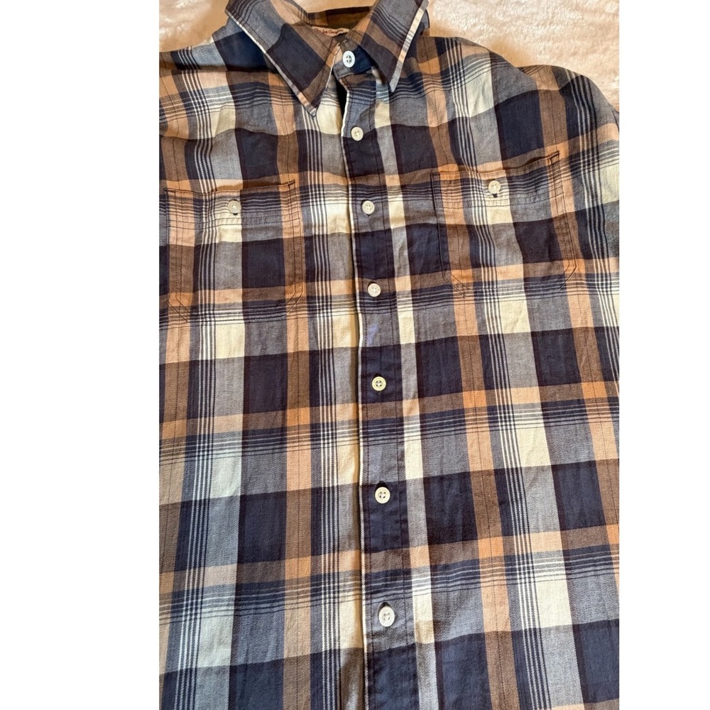 Wrangler Flex for Comfort Mens XL Plaid Button Down Shirt Brown Blue Long Sleeve - Picture 9 of 11